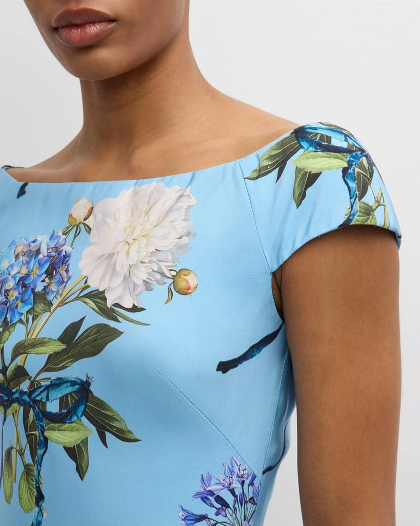 Monique Lhuillier Hydrangea-Print Cap-Sleeve Faille Column Gown 5