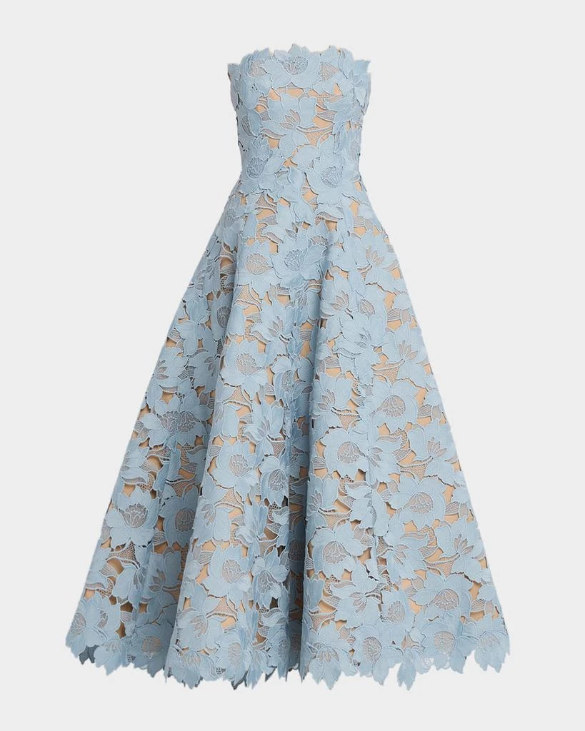 Oscar de la Renta Strapless Peony Guipure Gown