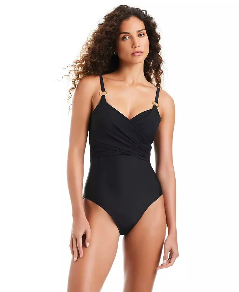 Beyond Control Women's Solid Essentials V-Neck One-Piece Swimsuit 1