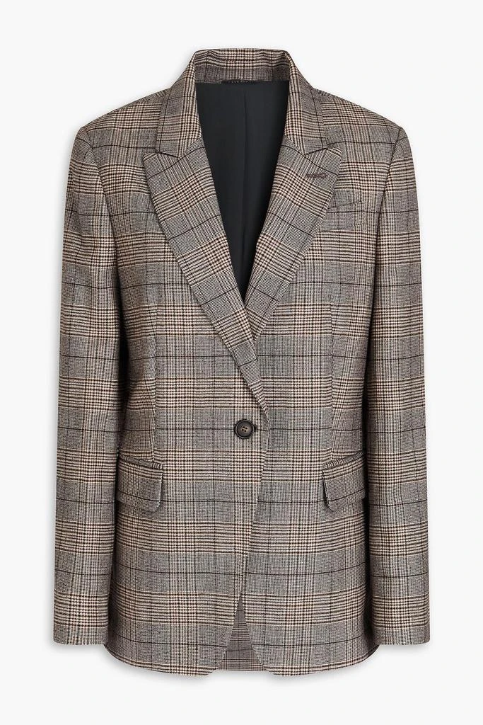 Bead-embellished checked wool-blend blazer