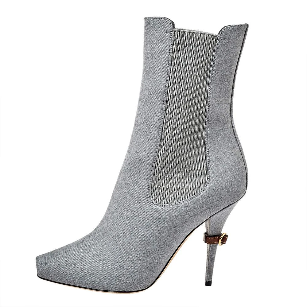 Burberry Burberry Grey Canvas And Elastic Fabric Peep Toe Kenzie Ankle Boots Size 39.5 2