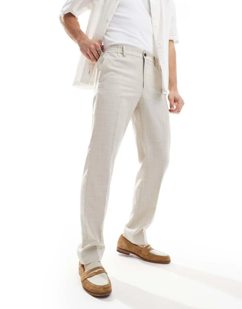 Ben Sherman Ben Sherman elasticated waistband suit trouser in beige 1