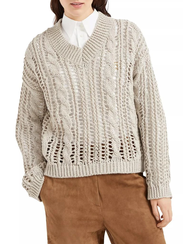 Brunello Cucinelli Jute and Cotton Cable and Mesh Sweater 2