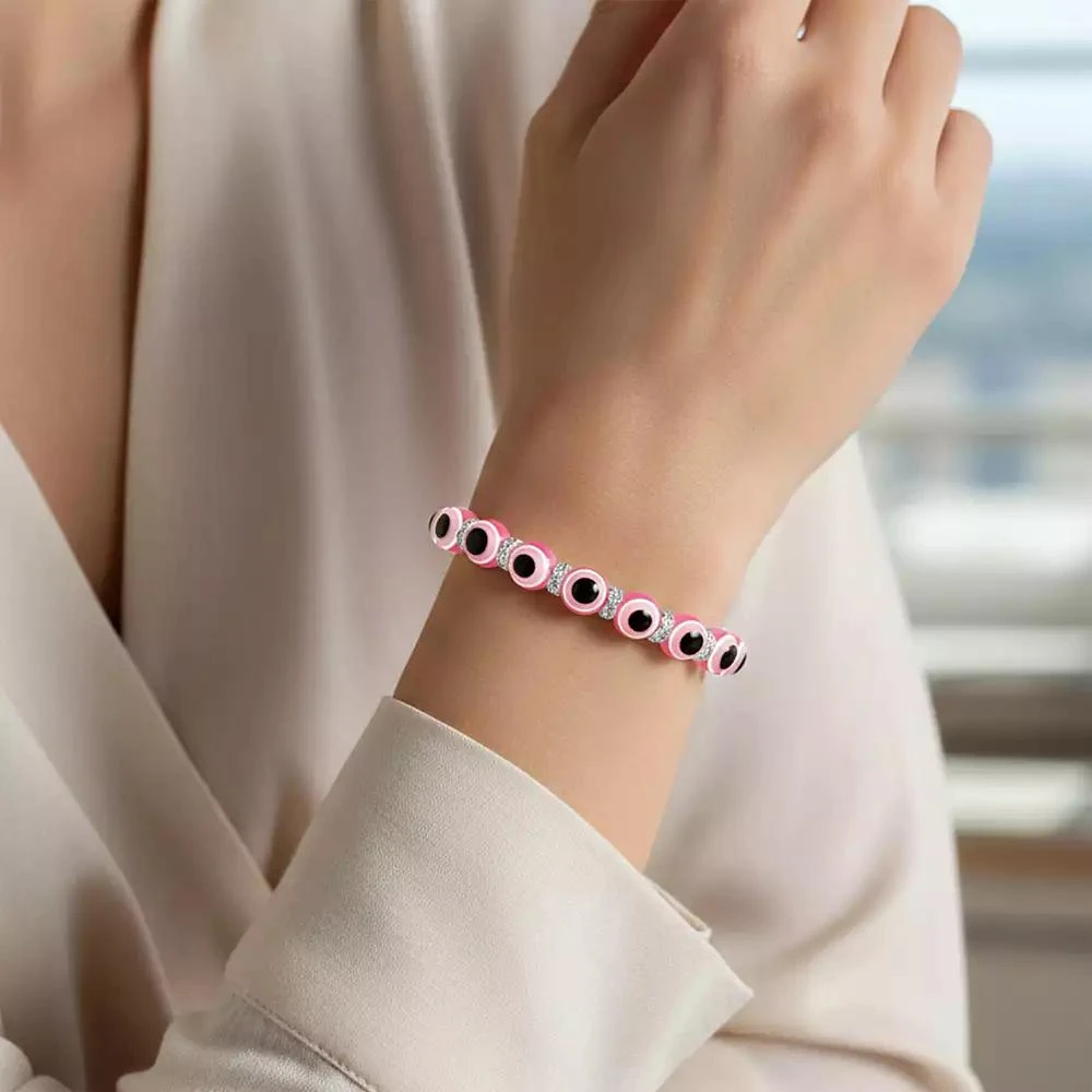 Bling Jewelry Translucent Turkish Glass Bead Evil Eye Stretch Bracelet with Crystal Spacers 2