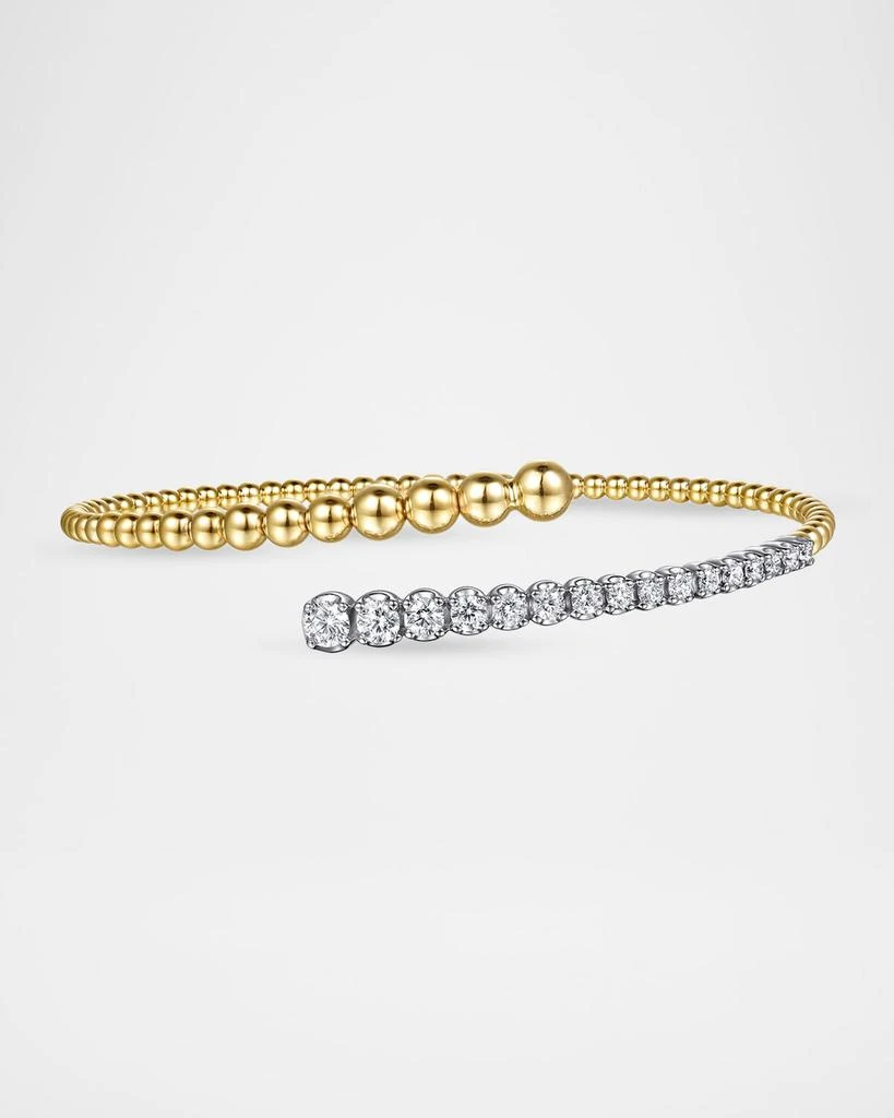 Gabriel 
Co 14K White and Yellow Gold Bujukan and Graduating Diamond Bypass Bangle Bracelet