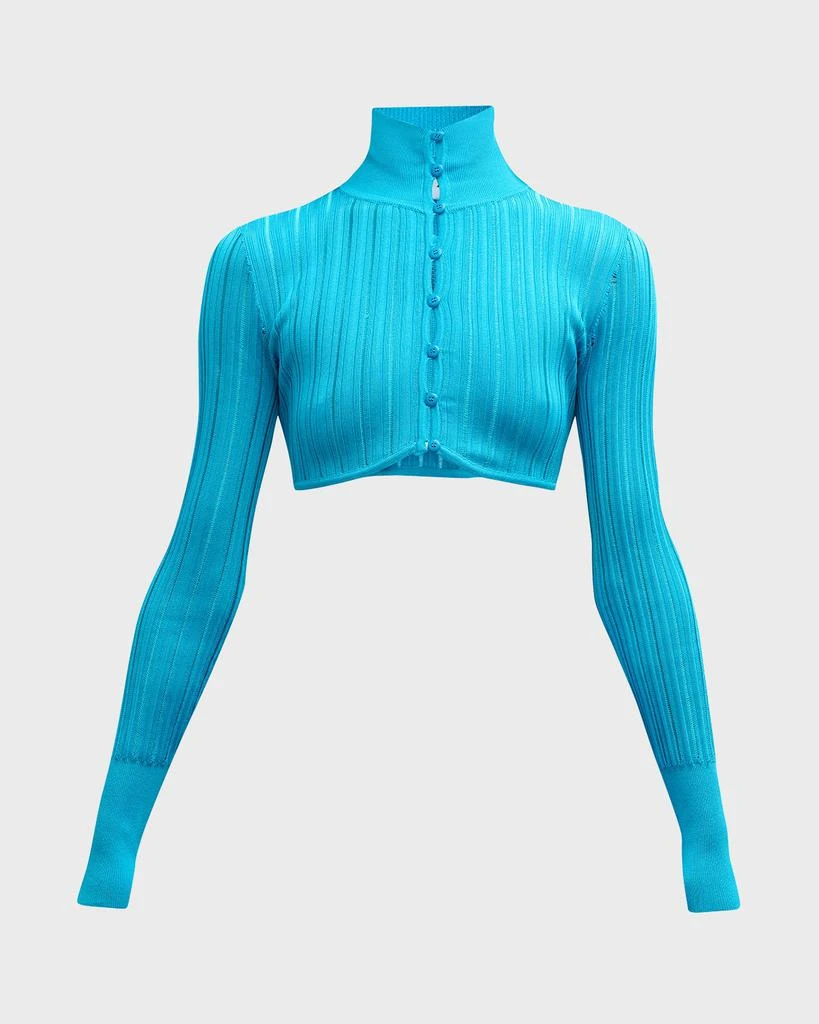 ALAIA Cropped Crino Button-Front Cardigan Top 2