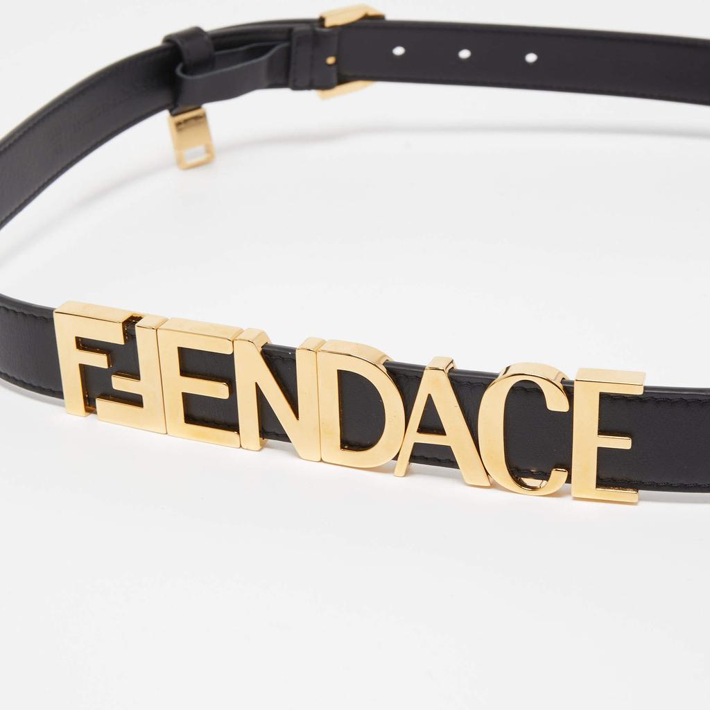 Fendi Fendi x Versace Black Leather Logo Letters Buckle Belt 105CM
