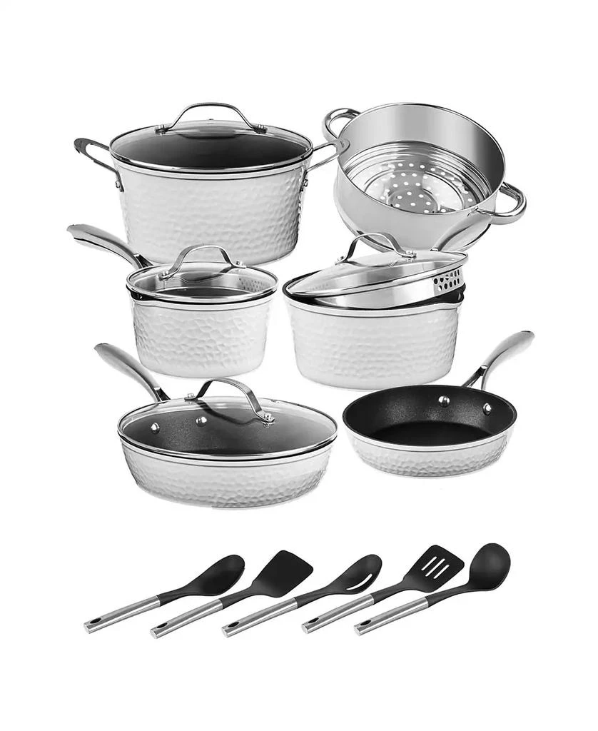 GraniteStone Granite Stone Diamond Charleston Collection Hammered Aluminum Nonstick 15-Piece Cookware Set with Utensils 1