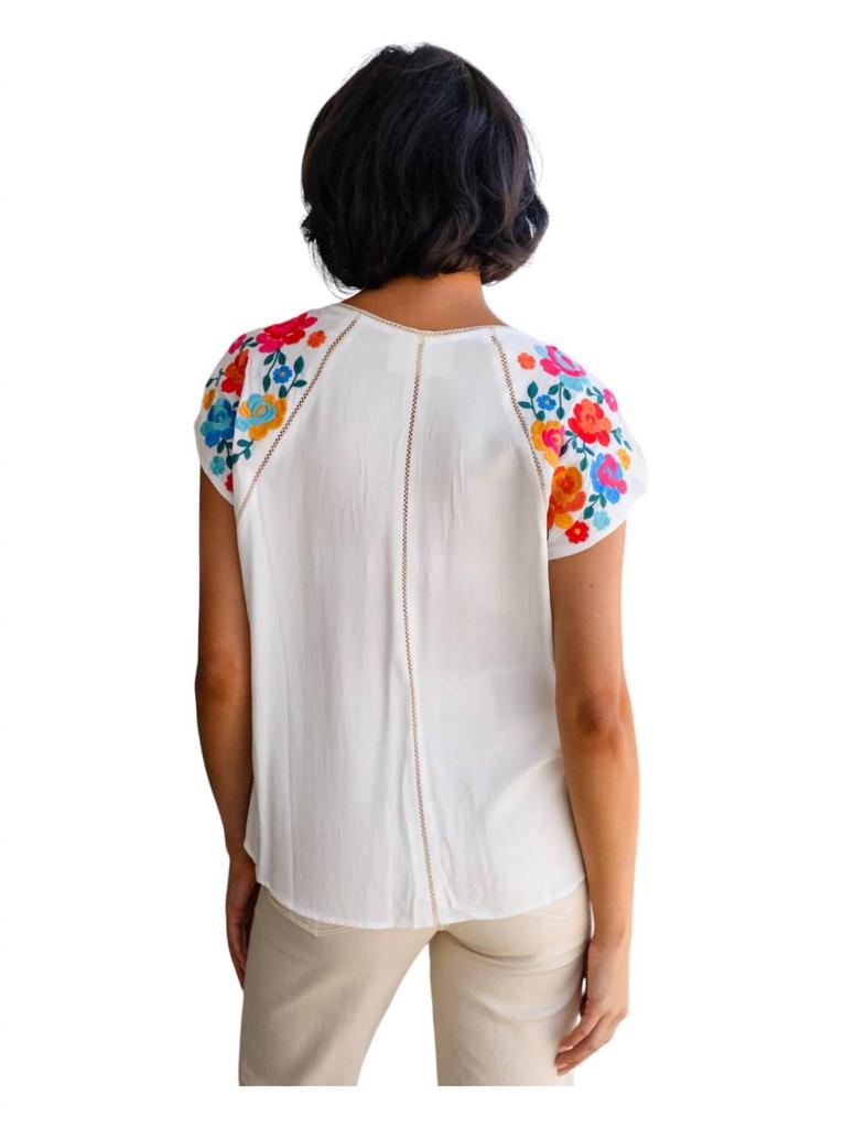 Andree By Unit Rose Garden Embroidered Blouse In White Multi