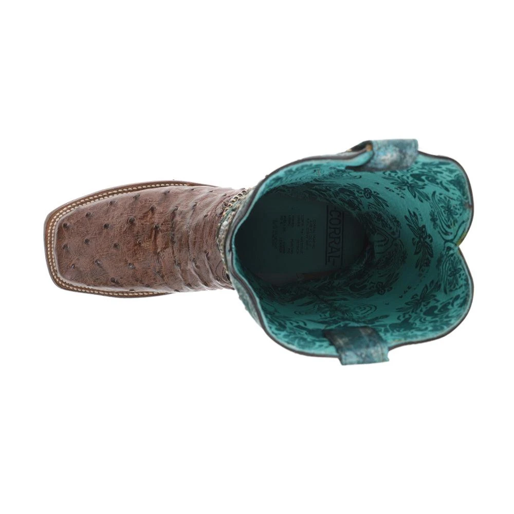 Corral Boots Turquoise Embroidery Studded With Woven Detail Brown Ostrich Square Toe Rodeo Boots 4