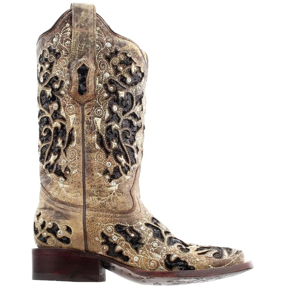 Corral Boots Sequined Tooled-Inlay Square Toe Cowboy Boots 1