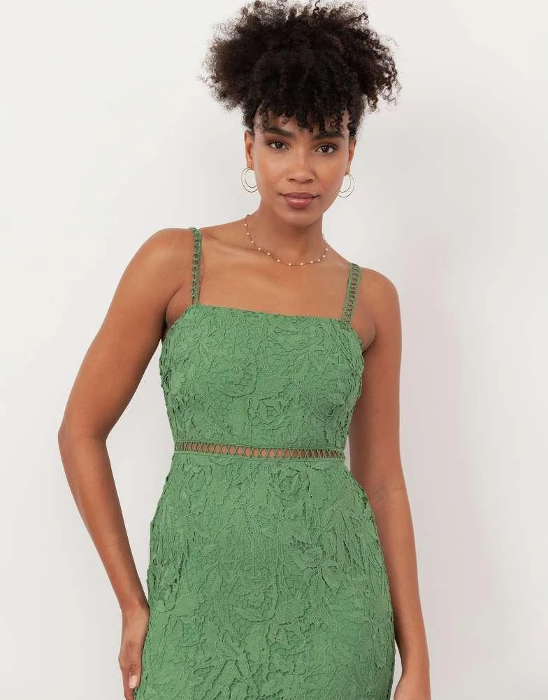 green lace cami dress Vero Moda square neck lace cami mini dress in olive green