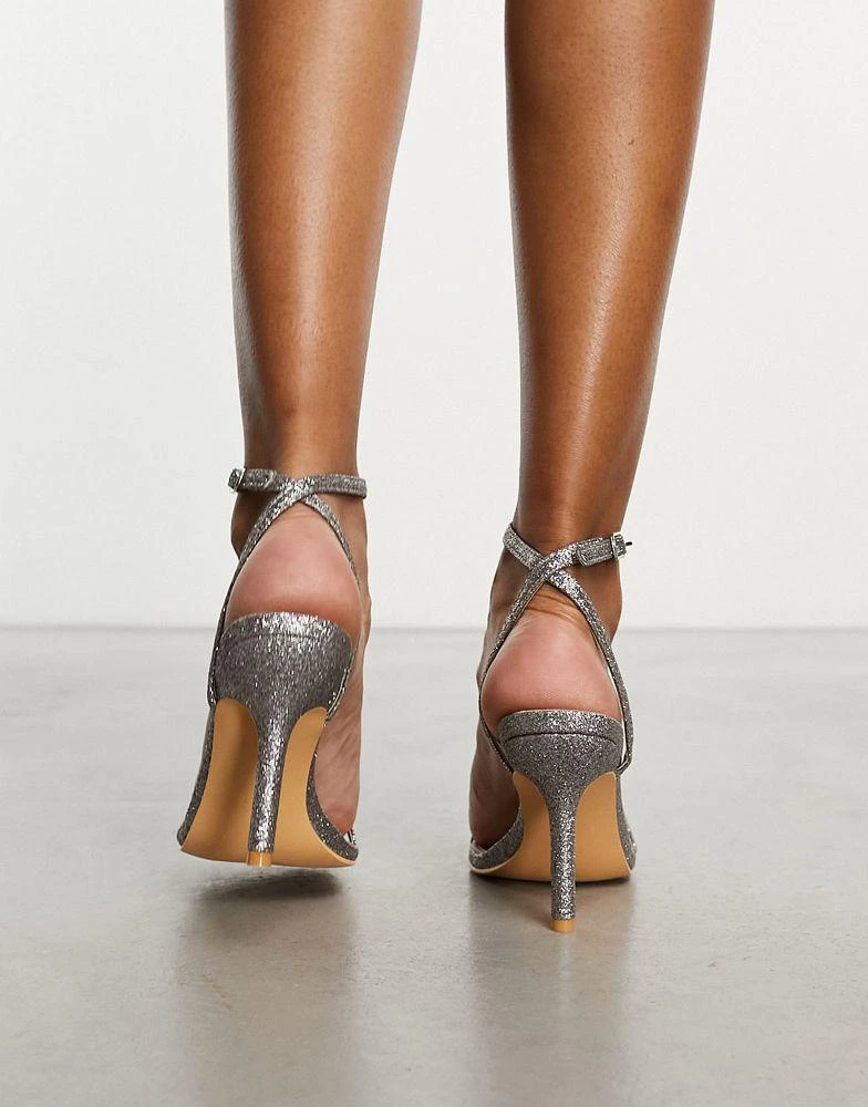 Glamorous Glamorous barely there heeled sandals in silver glitter 3