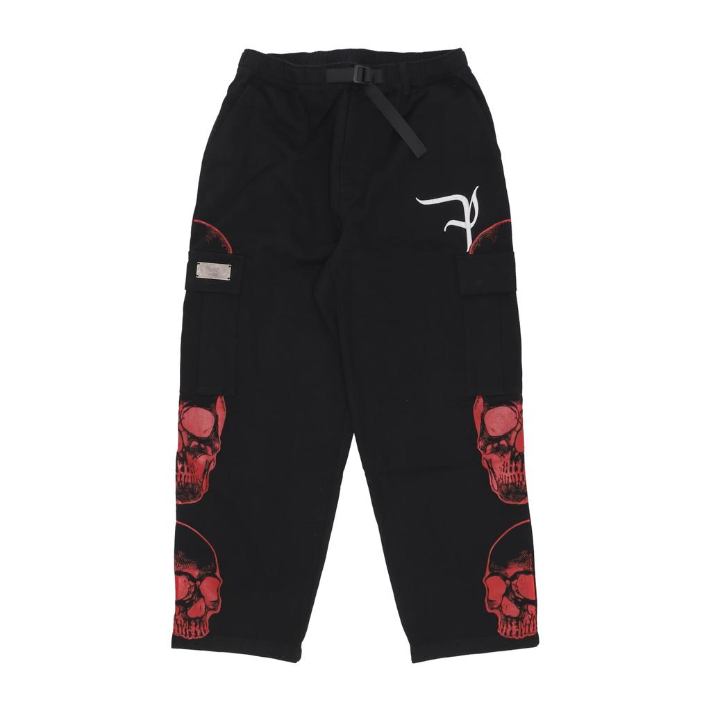 PHOBIA Long Men
s Triple Skull Print Cargo Pants Black/red