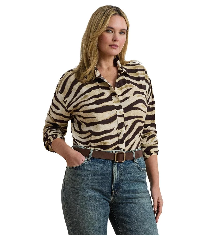 Ralph Lauren Plus Size Relaxed Fit Zebra-print Linen Shirt 1