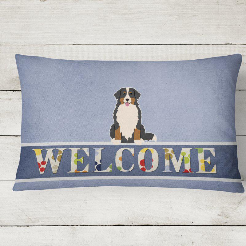 Caroline's Treasures 12 in x 16 in  Outdoor Throw Pillow Bernese Mountain Dog Welcome Canvas Fabric Decorative Pillow