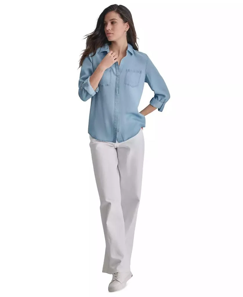 DKNY Women's Roll-Tab-Sleeve Button-Front Shirt 8