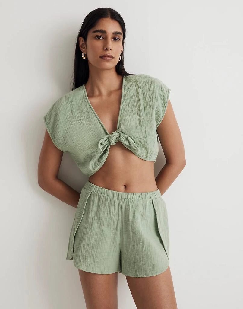 Madewell Double-Gauze Tie-Front Cropped Top 4
