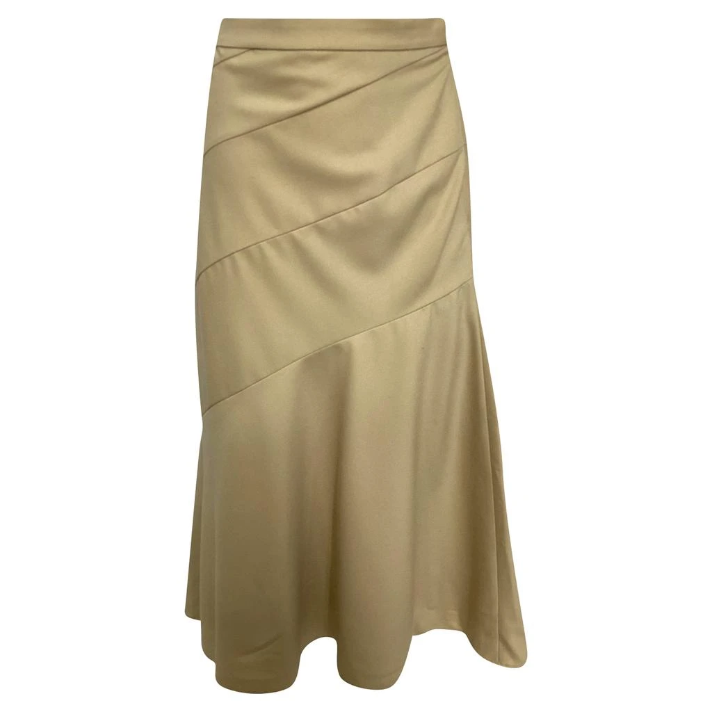 Theory Diagonal Flared Midi Skirt in Khaki Wool 1