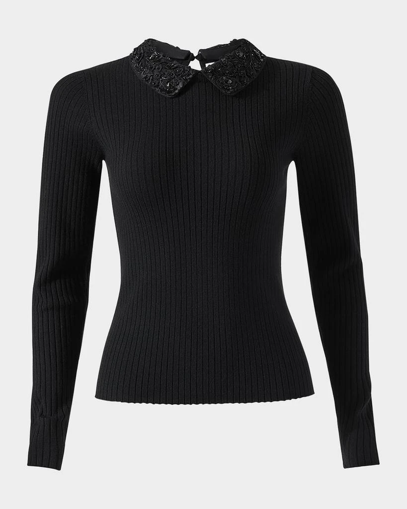 Carolina Herrera Removable Lace Collar Long-Sleeve Rib Sweater 1