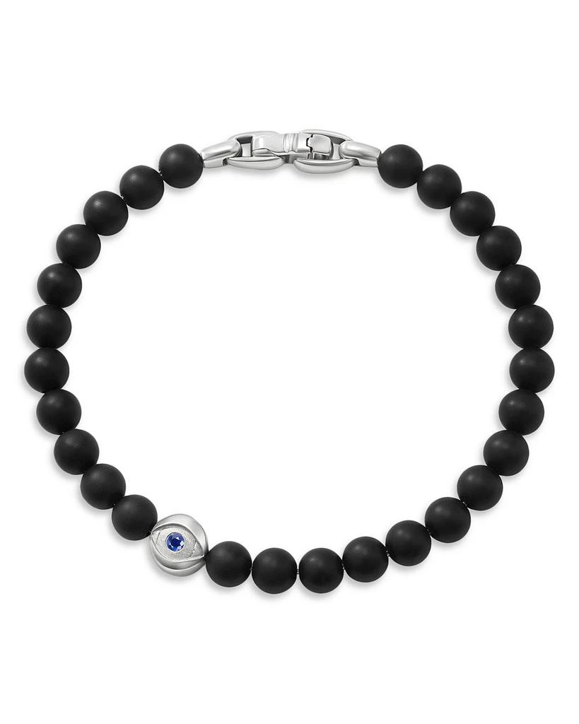 David Yurman Men
s Spiritual Beads Evil Eye Bracelet in Sterling Silver with Black Onyx and Sapphire, 6mm 2