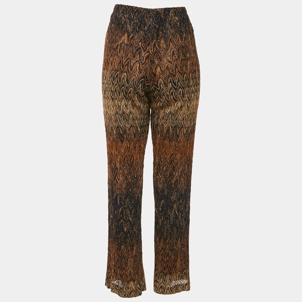 Missoni Missoni Brown Patterned Lurex Knit Flared Trousers M