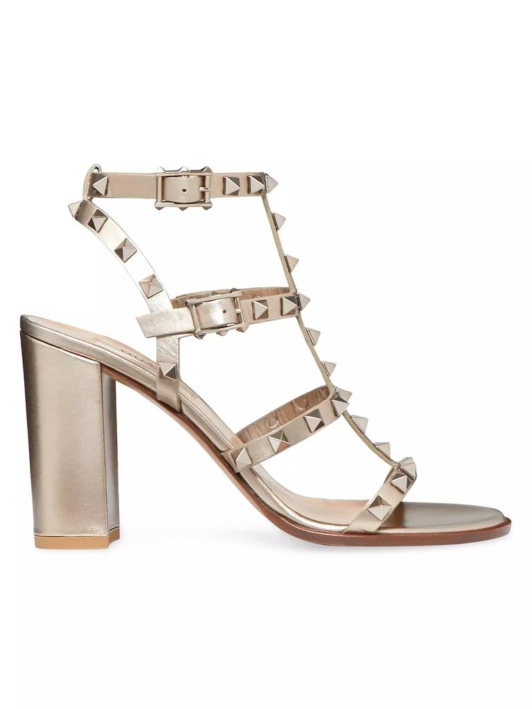 Valentino Rockstud Metallic Calfskin Leather Ankle Strap Sandals 90 MM 1