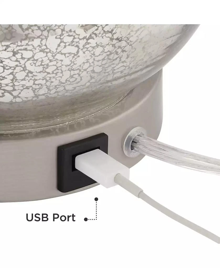 360 Lighting Ledger Modern Accent Table Lamps 21 3/4" High Set of 2 Mercury Glass with USB Charging Port Off-White Drum Shade for Family Office Desk 4