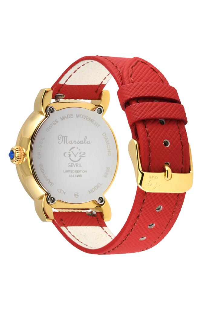 GV2 Marsala Mother of Pearl Dial Diamond Faux Leather Strap Watch, 37mm - 0.096ct.
