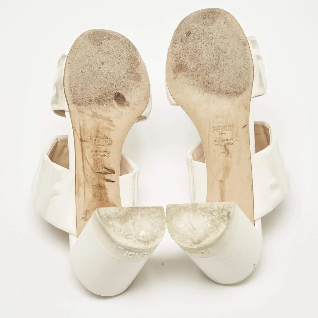 Fendi Fendi White Leather FF Block Heel Slide Sandals Size 39 7