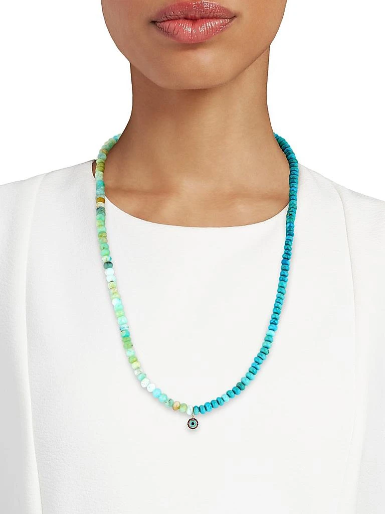 Sydney Evan 14K Yellow Gold, Turquoise
Sapphire Evil Eye Charm Beaded Necklace 2