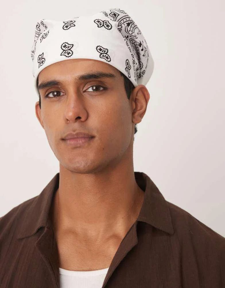 ASOS ASOS DESIGN paisley bandana in white and black 2