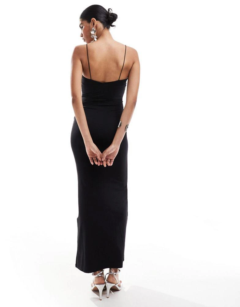 Bershka Bershka thin strap bow detail bodycon maxi dress in black 4