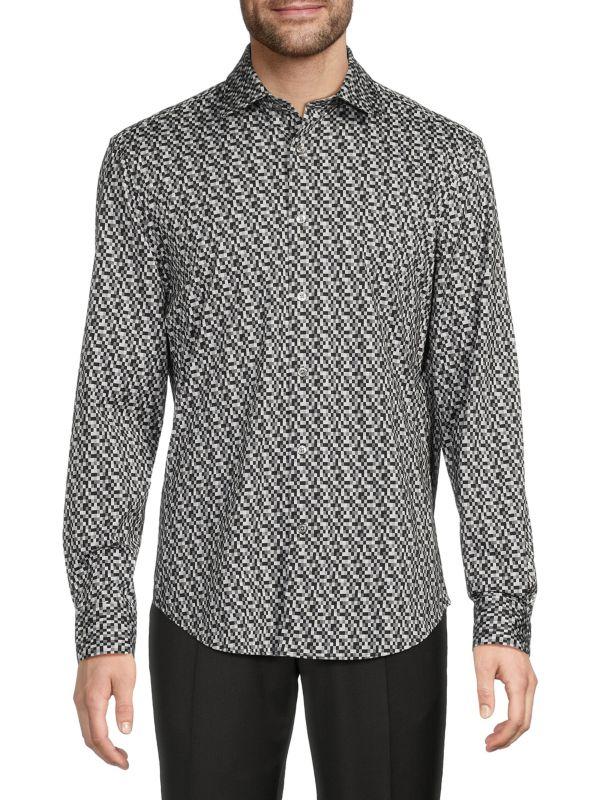 BUGATCHI James Tonal Geometric Print Shirt