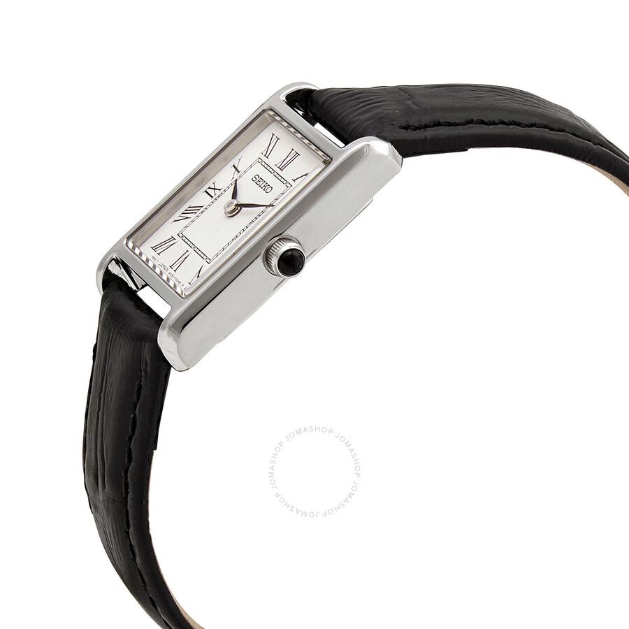 Seiko Quartz White Dial Black Leather Ladies Watch SWR053