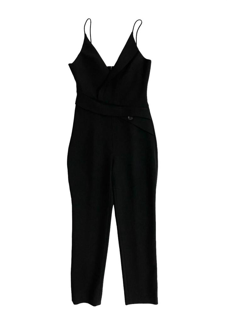 CUSHNIE Women's V Neck Spaghetti Straps Jumpsuit In Black