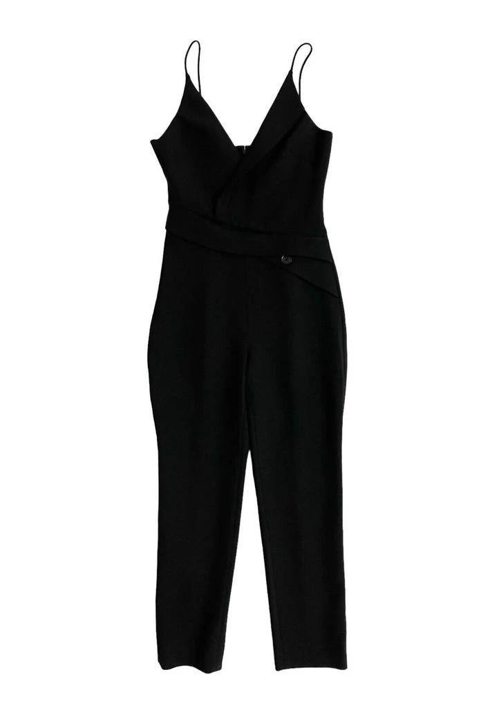 CUSHNIE Women's V Neck Spaghetti Straps Jumpsuit In Black 1