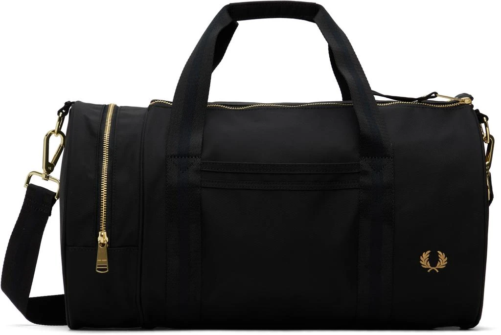 Fred Perry Black Textured Nylon Barrel Duffle Bag 1