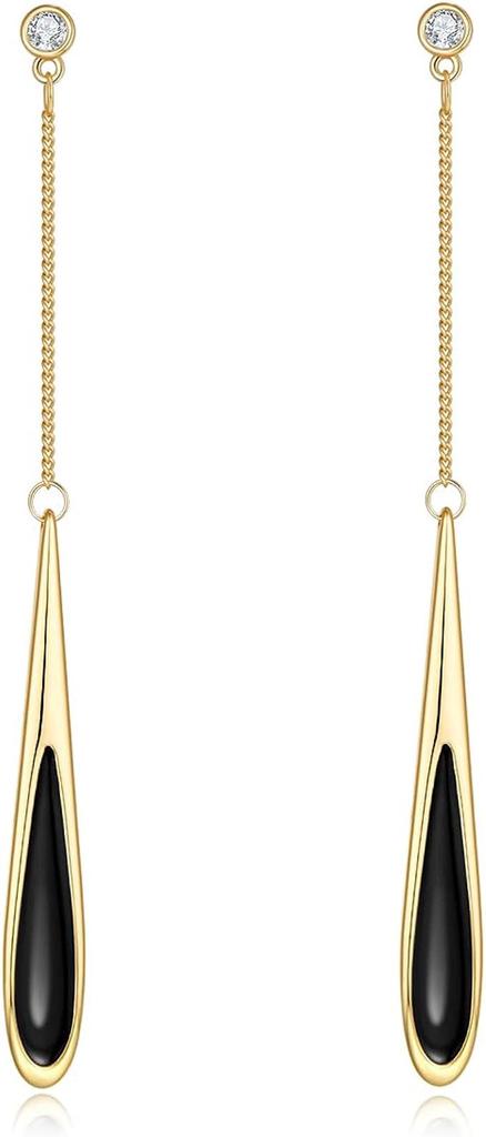 Liv Oliver 18K Gold Black Onyx Tear Drop Earrings