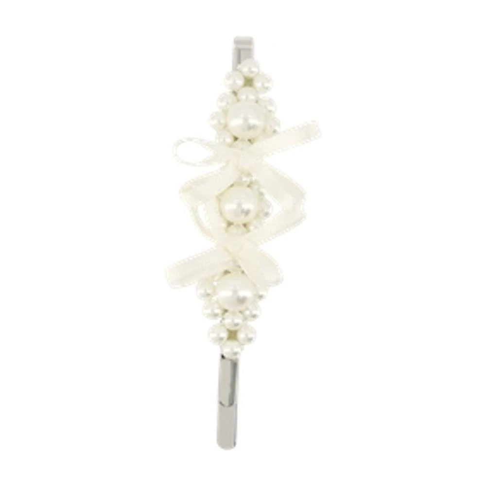 Petite Bow Hair Clip - Simone Rocha - Pearl - White Petite Bow Flower Hair Clip – Simone Rocha main image 3