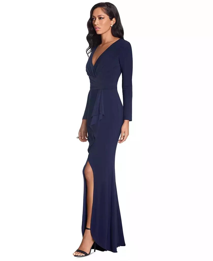 Betsy & Adam Betsy & Adam Women's Long-Sleeve Cascading-Ruffle Gown 2