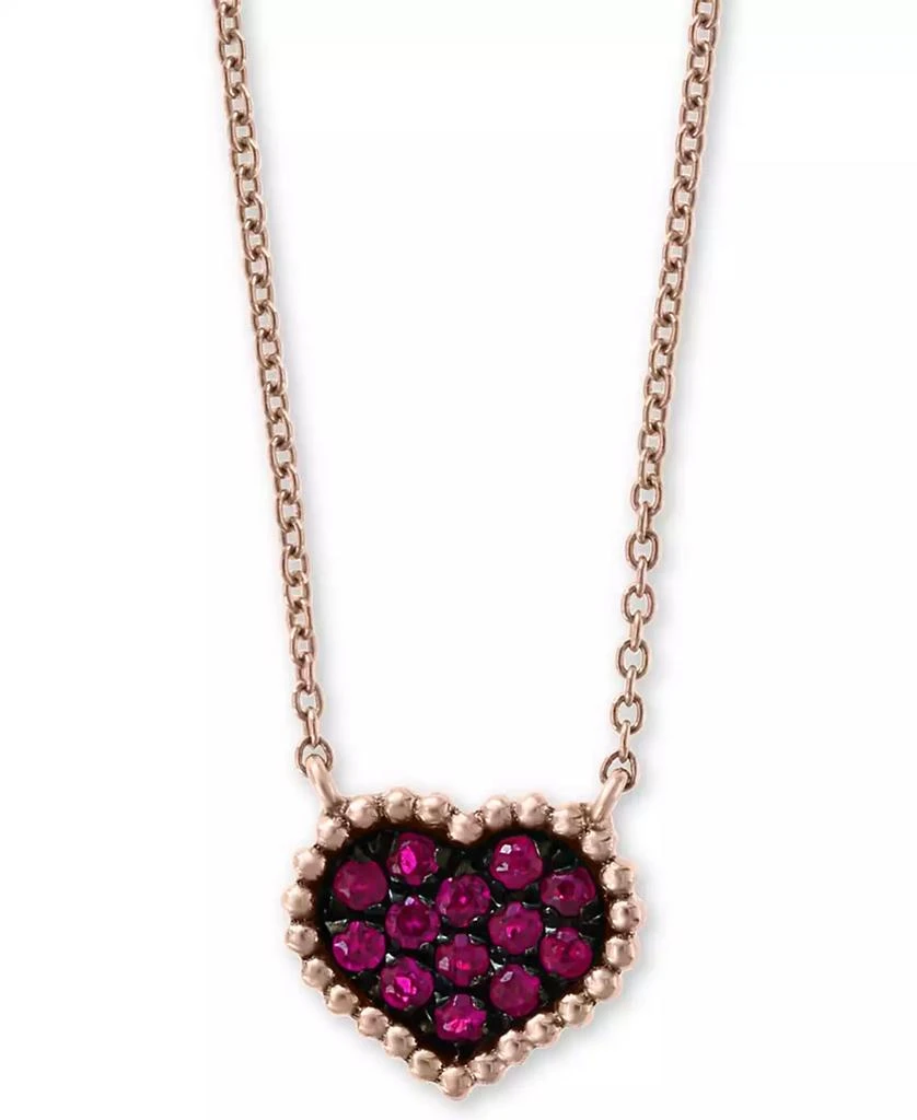 Effy EFFY® Ruby (1/8 ct. t.w.) Heart 16" Pendant Necklace in 14k Rose Gold 1