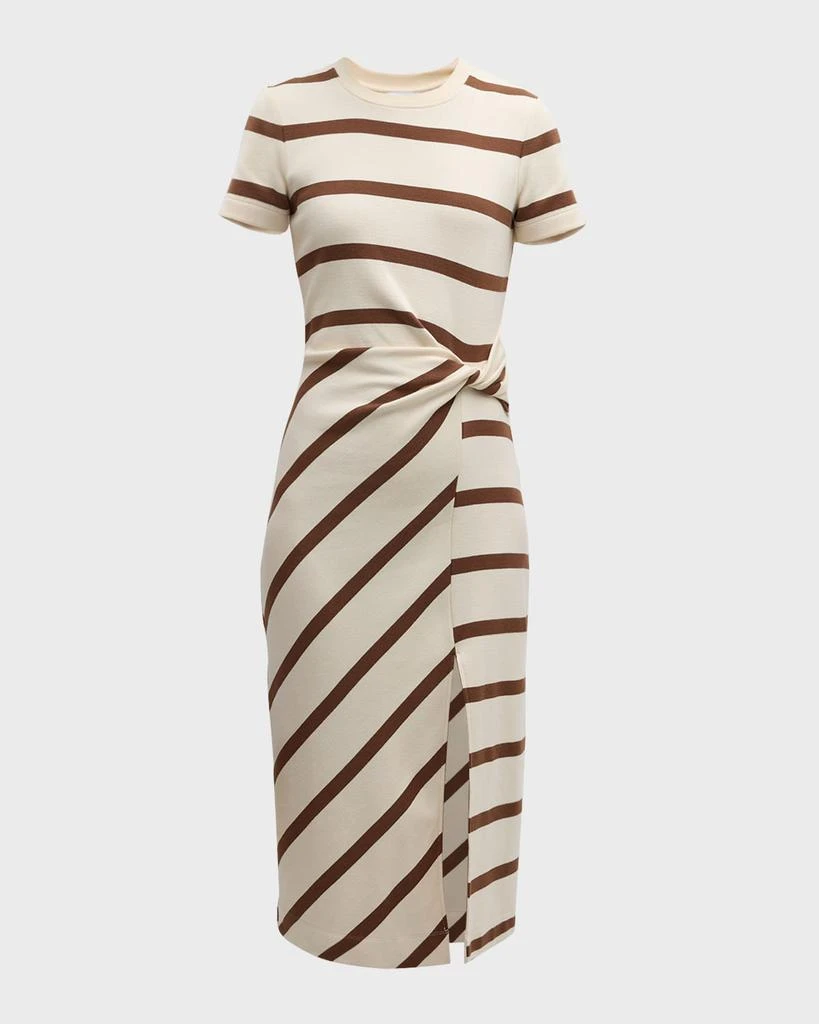 Tanya Taylor Cody Twisted-Waist Short-Sleeve Striped Midi Dress 1