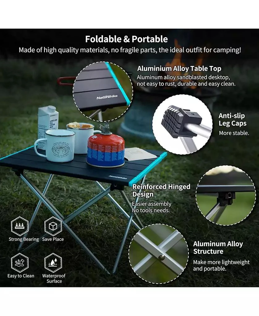 Naturehike FT08 Portable Camping Table, Ultralight Aluminum Folding Beach Table with Carry Bag for Outdoor Cooking, Picnic, Camp, Boat, Travel 4