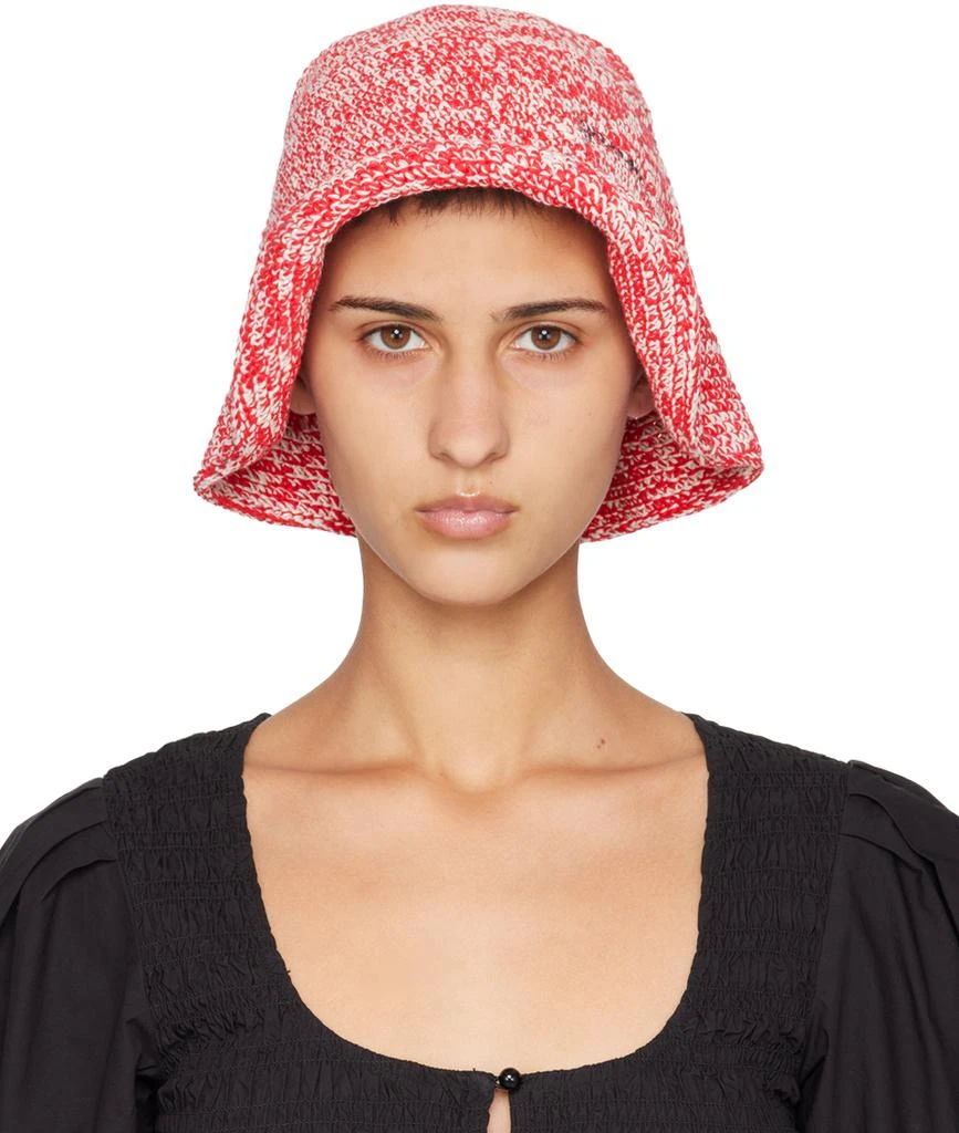 Ganni Red & White Crochet Bucket Hat 1