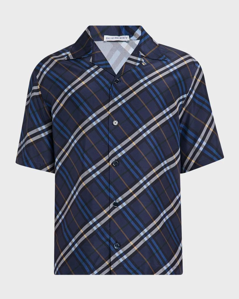 Burberry Men
s Diagonal Check Short-Sleeve Shirt 1