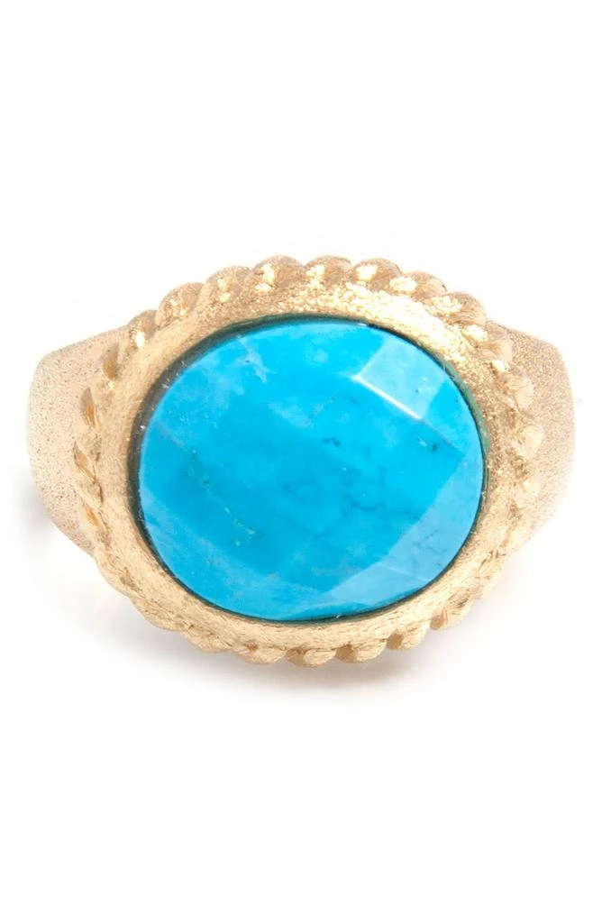 Rivka Friedman 18K Yellow Gold Plated Twisted Bezel Oval Faceted Magnesite Satin Ring