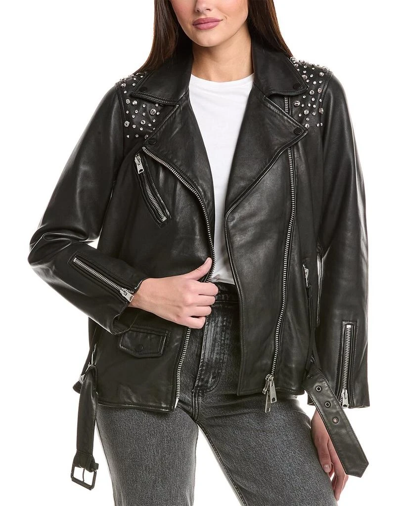 Shop AllSaints Billie Leather Embellished Biker Jacket on Sale at