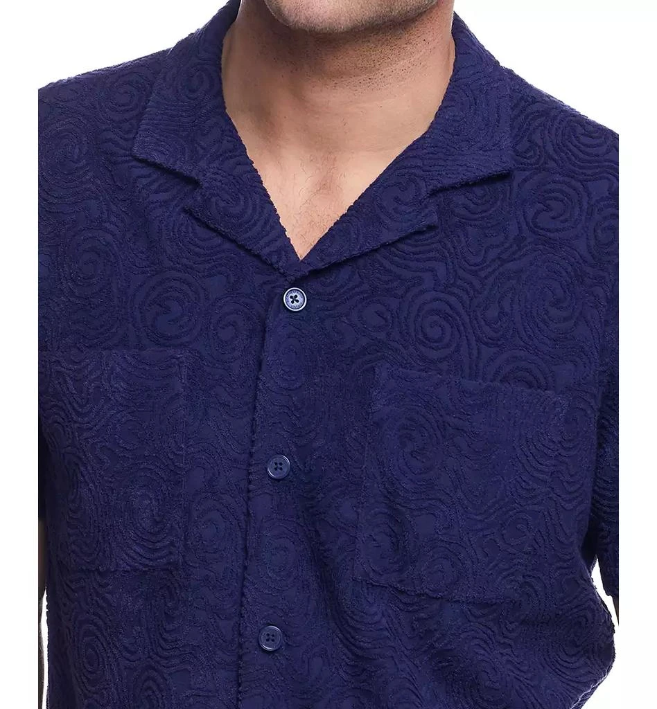 Weatherproof Vintage Men's Short Sleeve Terry Coat Front Jacquard Button-Front Shirt 4