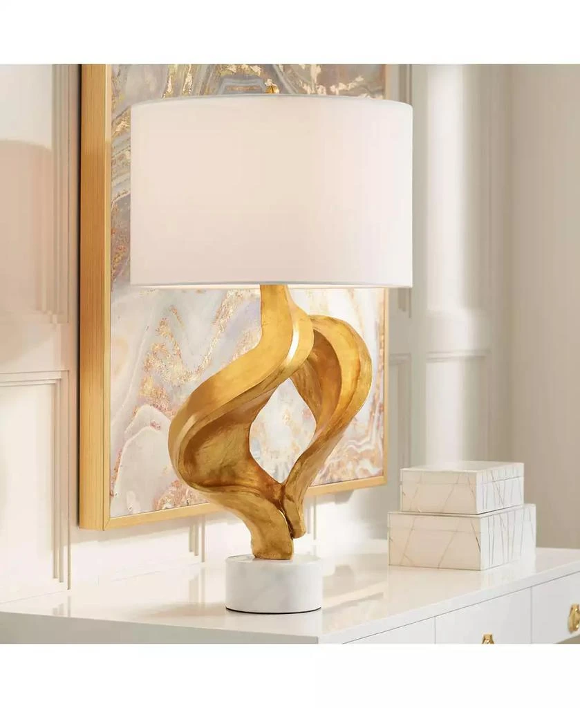 Possini Euro Design Hera Modern Vintage Glam Table Lamp 31" Tall Sculptural Rose Gold White Shade Bedroom Living Room Bedside Nightstand Office Kids
